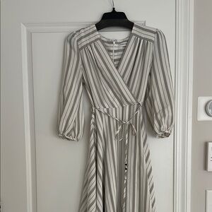 Calvin Klein White and Gray Wrap Sundress with Puff Sleeves